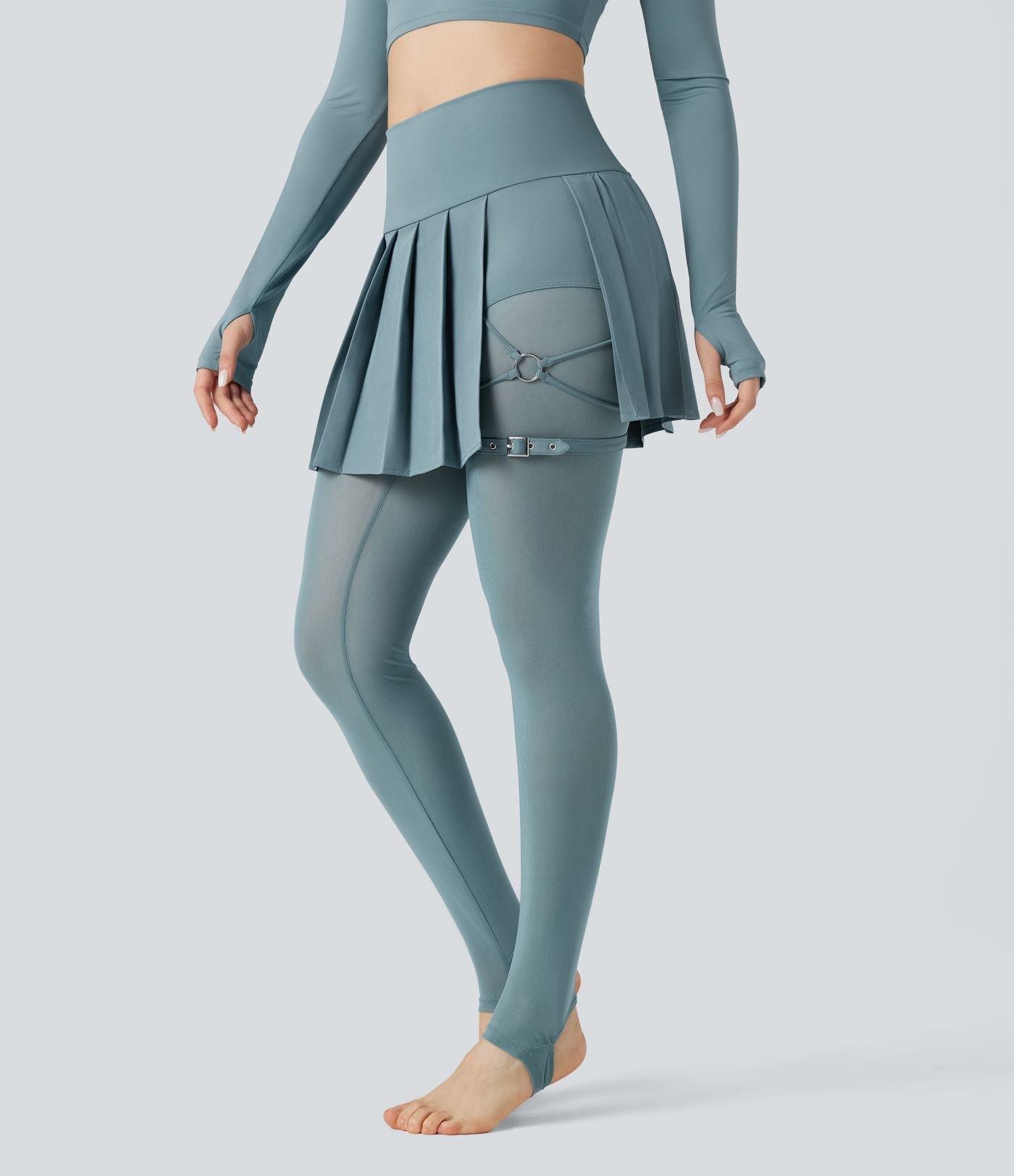 Legging à jupe étrier danse Breezeful™ 2-en-1 taille haute plissé résille contrastante séchage rapide avec poches