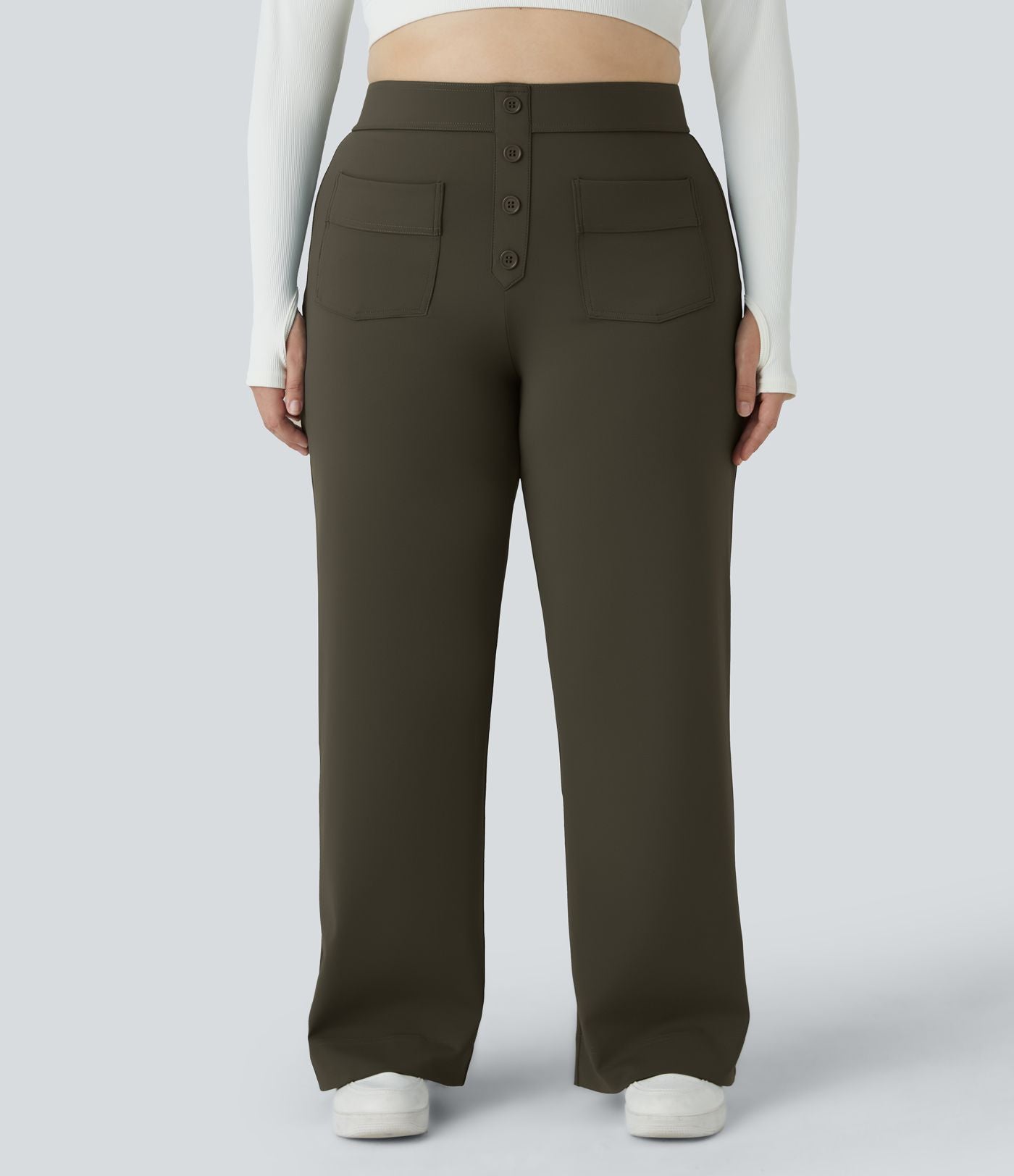 Pantalon coupe droite grande taille taille haute DayStretch avec poches
