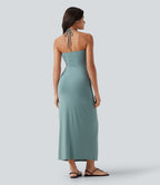 Robe longue dos nu col licou avec nœud et poches
