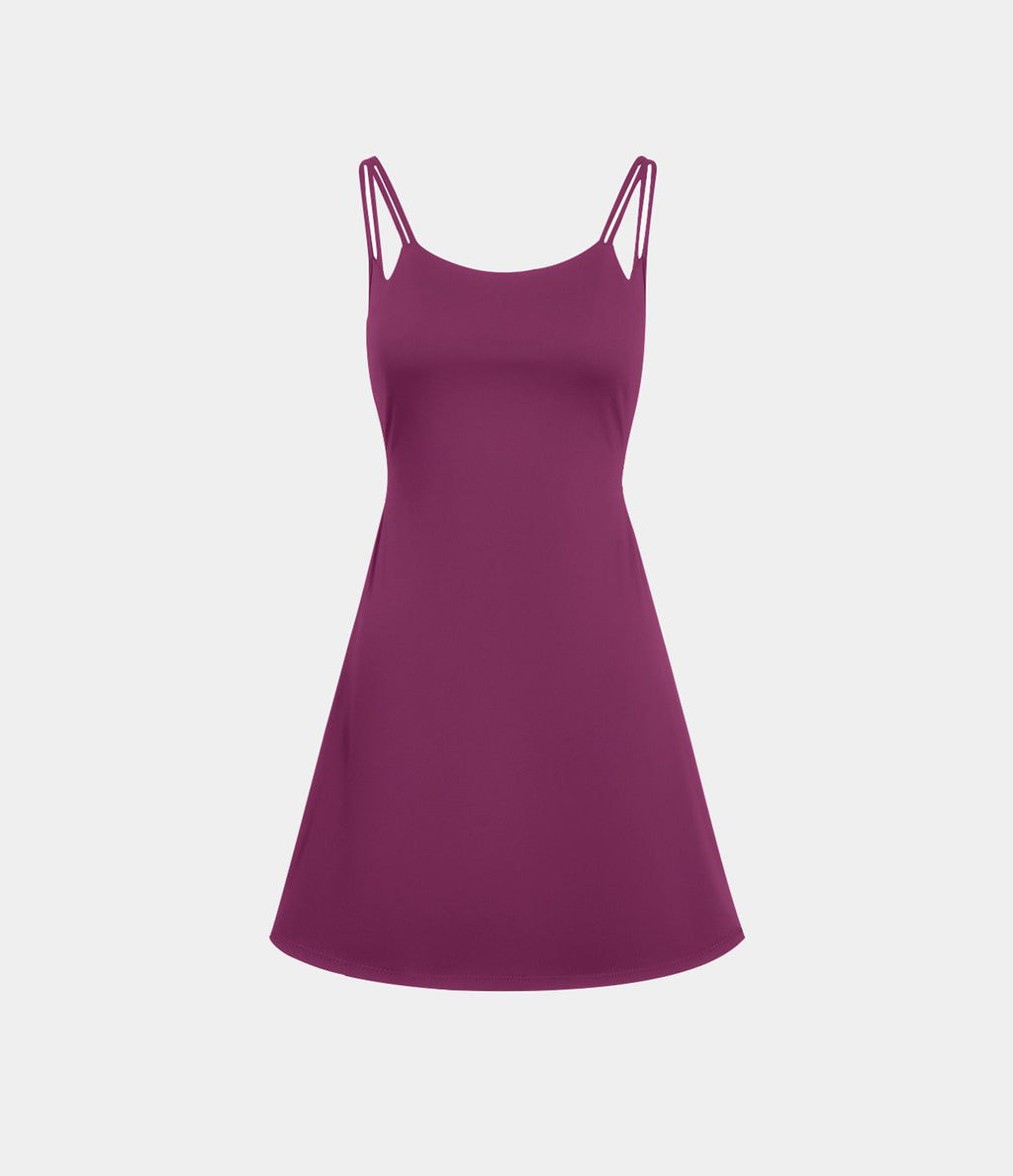 Robe de sport danse 2-pièces SoftlyZero™ Plush double bretelles caraco avec poche A-D