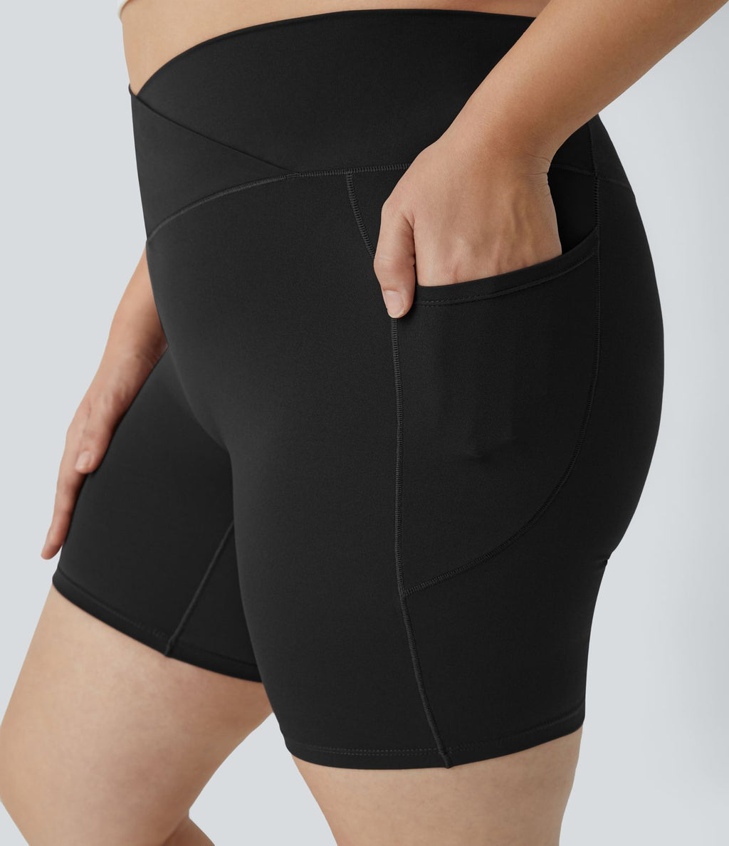 Softlyzero™ Short Biker Taille Haute Crossover Poches Latérales Yoga Grande Taille 17,5cm