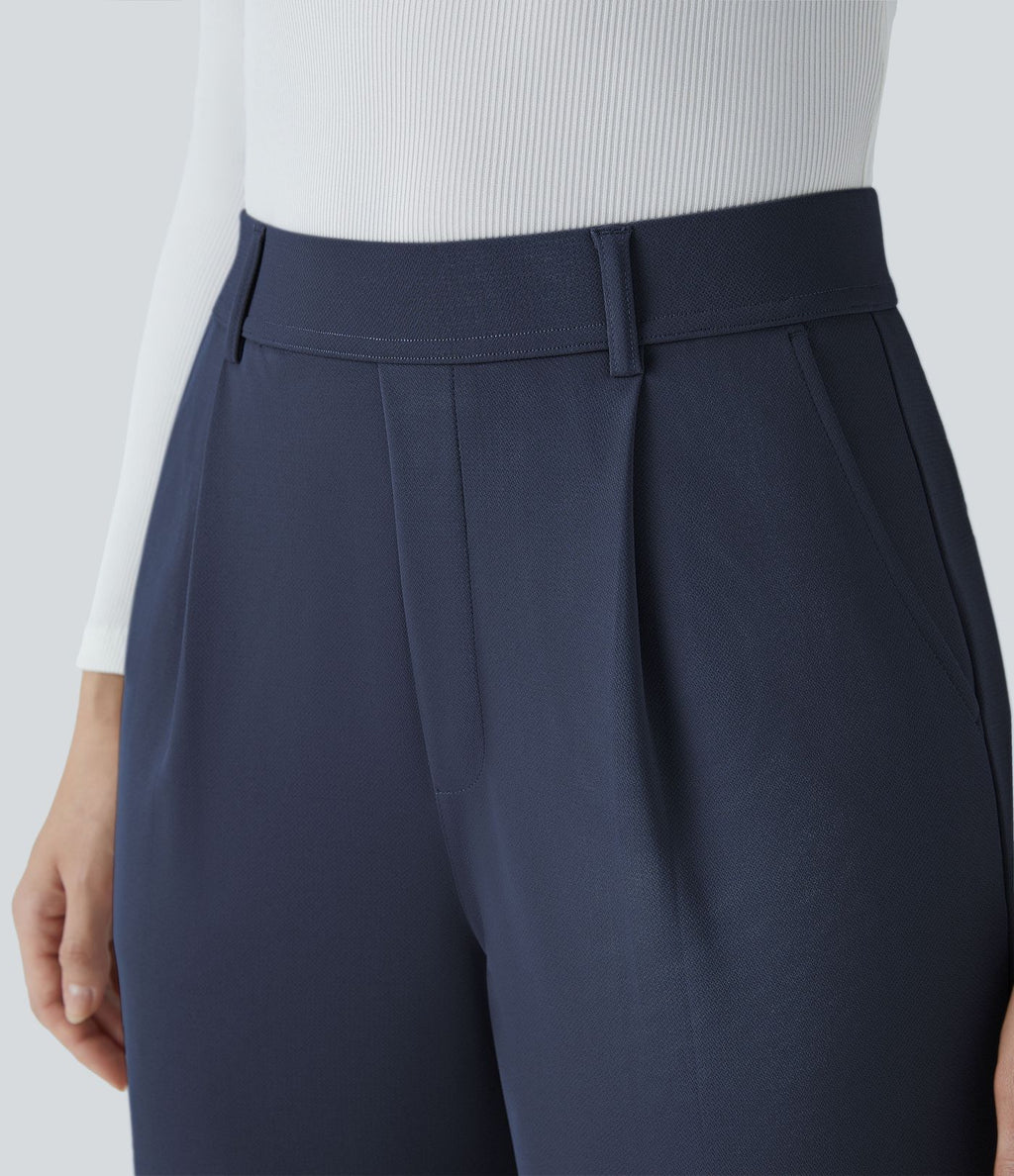 Halara Flex™ Pantalon Tailleur Droit à Taille Haute avec Pli Poches Latérales en Crêpe