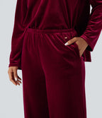 Pantalon détente baggy velours taille haute avec poches