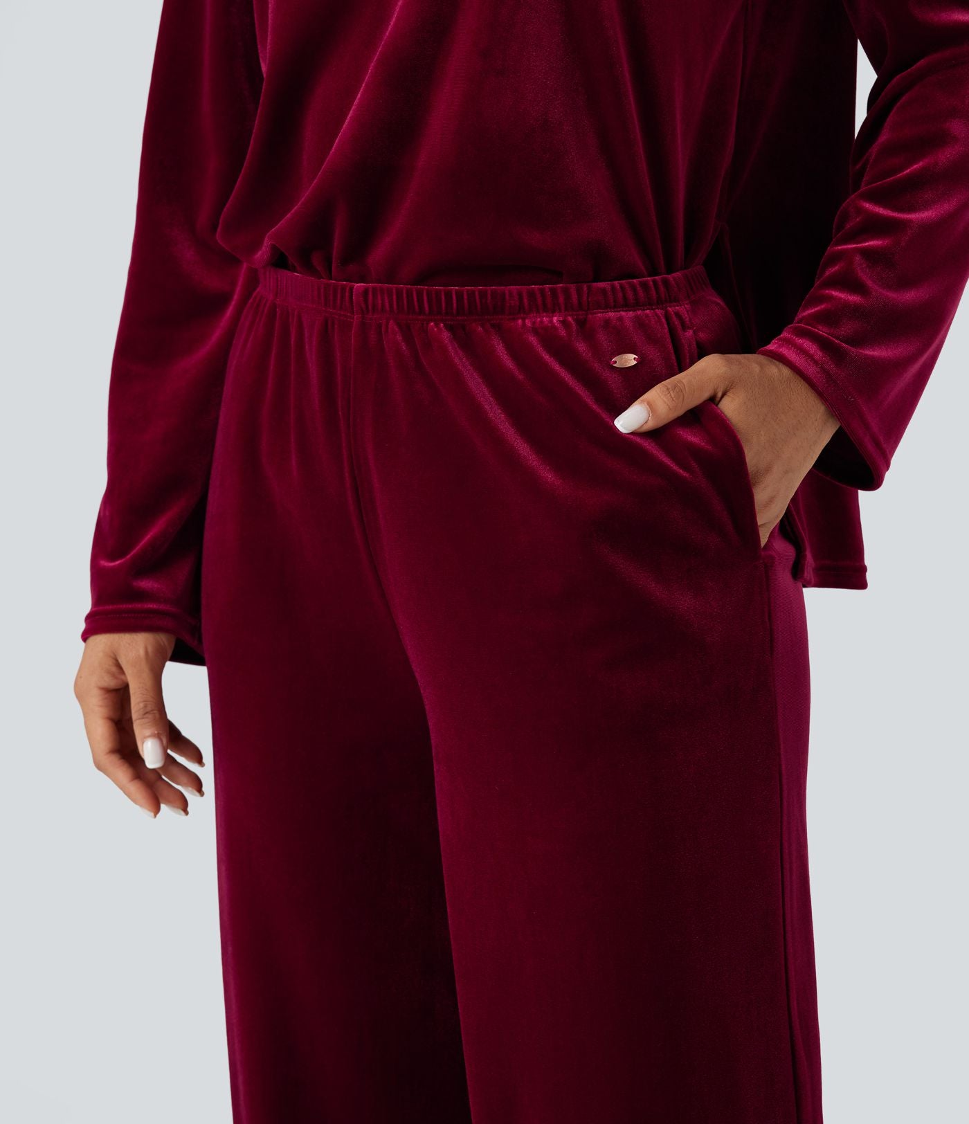 Pantalon détente baggy velours taille haute avec poches