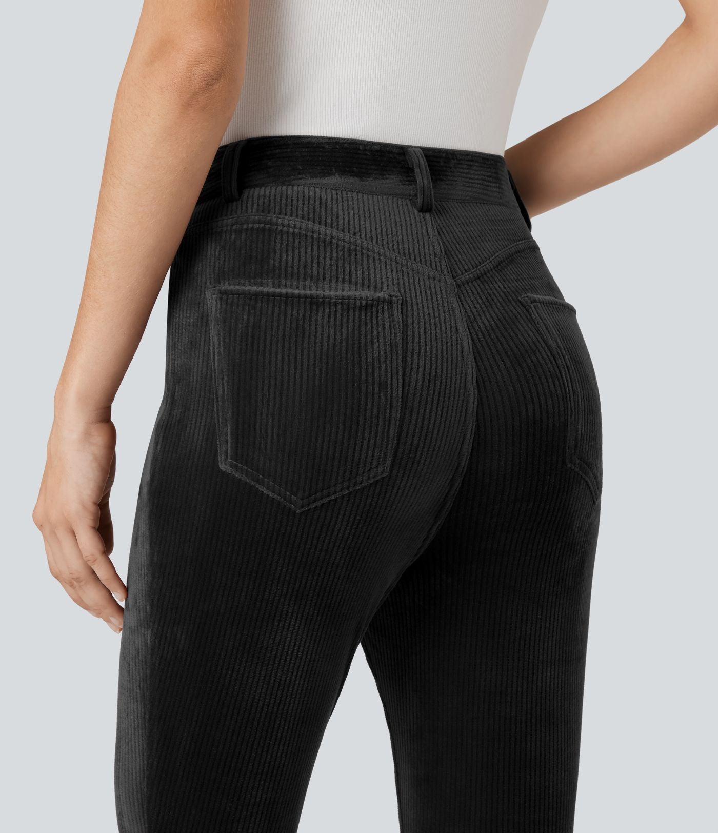 Pantalon velours côtelé taille haute avec poches