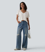 T-shirt casual col V manches raglan courtes coupe ample