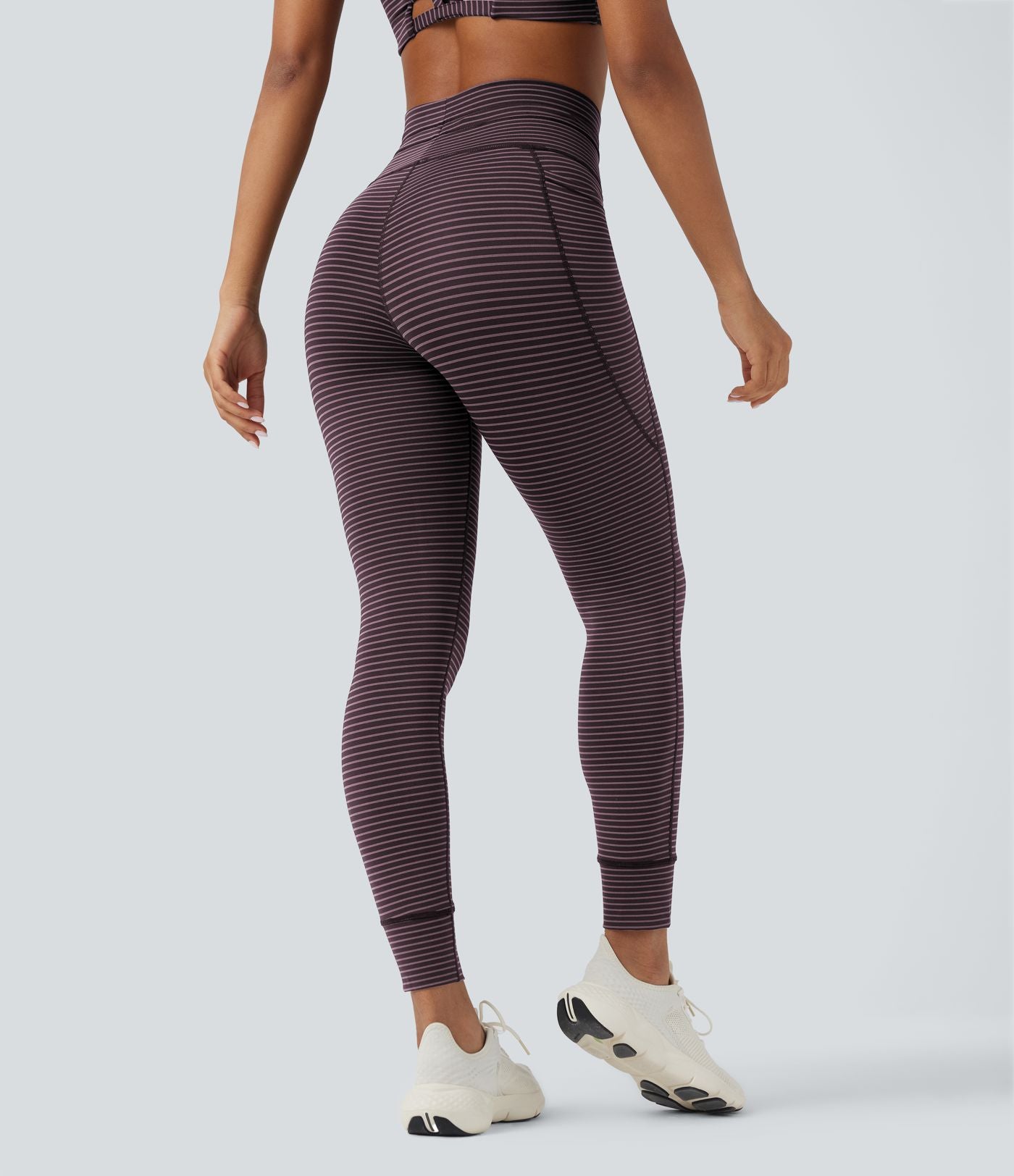 Legging de yoga rayé taille haute avec cordon de serrage et poches