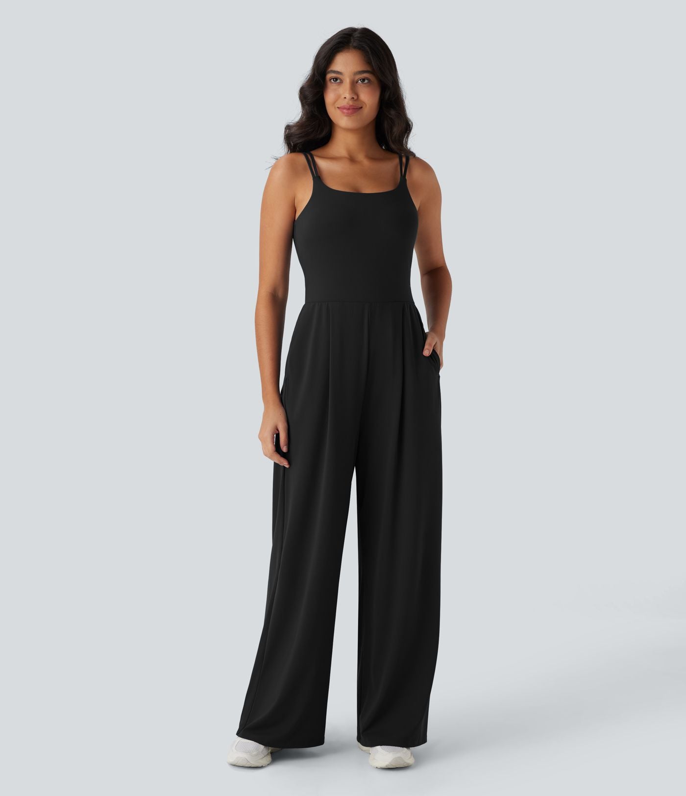 Combinaison de yoga Softlyzero™ Airy à doubles bretelles, dos nu, avec effet torsadé et poches latérales Cool Touch - Édition Easy Peasy