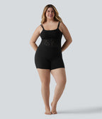 Grande taille SoftlyZero™ Cycliste de yoga taille haute croisée 12,5 cm avec dentelle contrastée, poche et protection UPF 50+