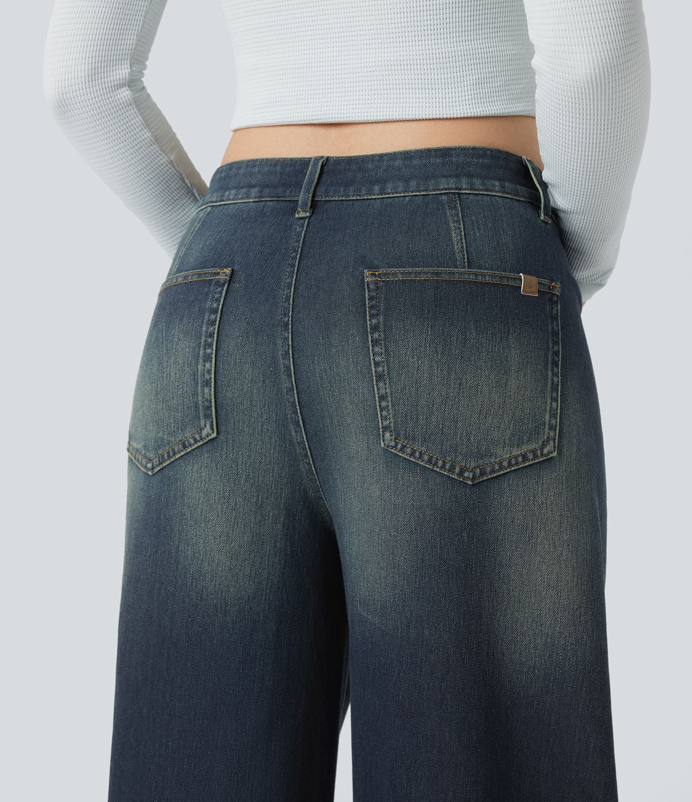 Jean Barrel Halara Flex™ asymétrique délavé taille mi-haute avec poches