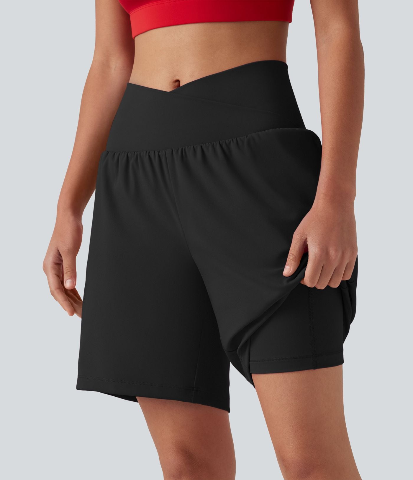 Short de yoga SoftlyZero™ Airy 2-en-1, taille haute, croisé, à effet frais InstantCool, 17,5 cm, avec poches