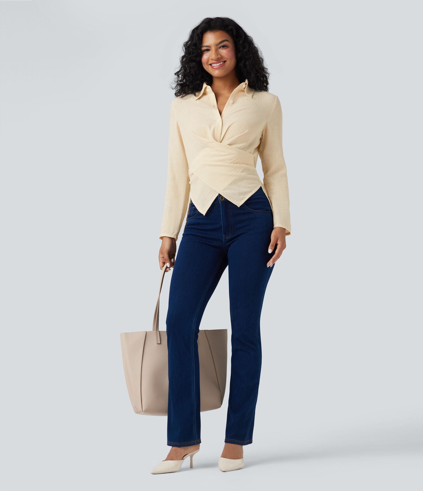 Chemise tailleur portefeuille manches longues avec lien dos