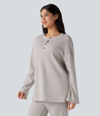 Top détente col henley manches longues gaufré
