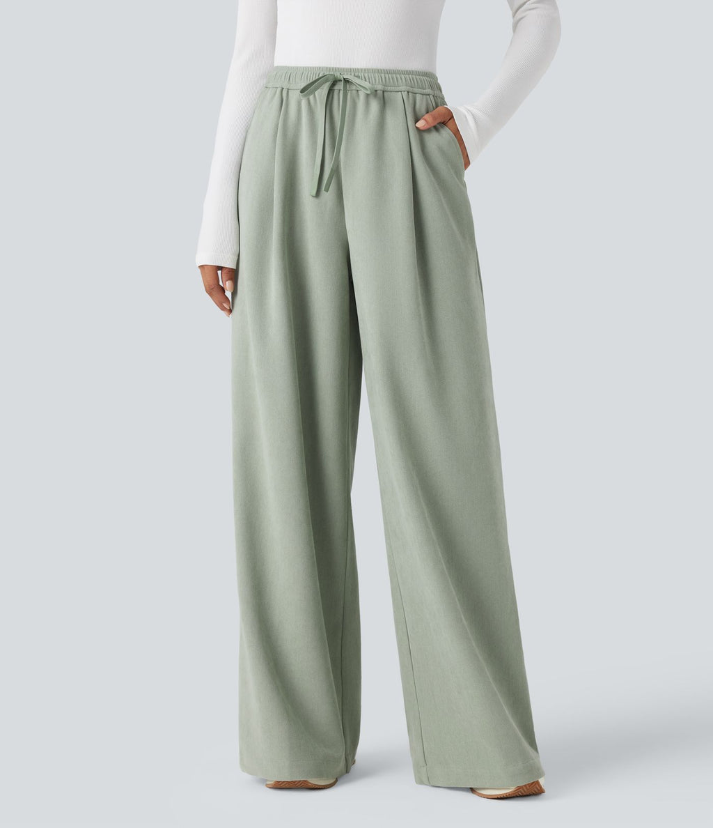 Pantalon large taille haute avec cordon de serrage et poches
