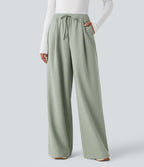 Pantalon large taille haute avec cordon de serrage et poches