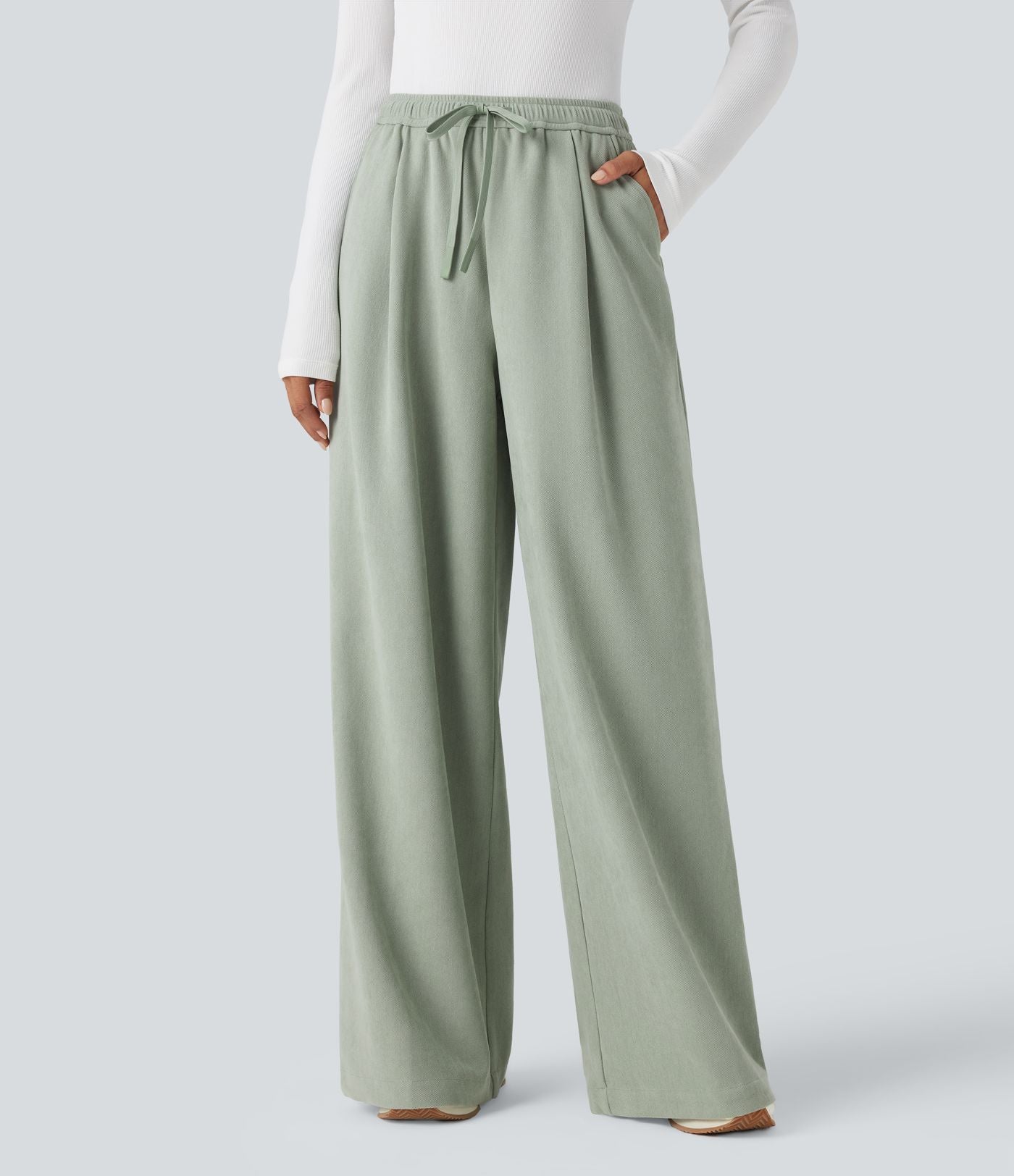 Pantalon large taille haute avec cordon de serrage et poches