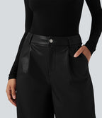 Pantalon large en tissu enduit molleton taille haute avec poches