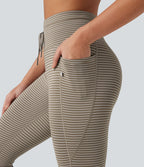 Legging de yoga rayé taille haute avec cordon de serrage et poches