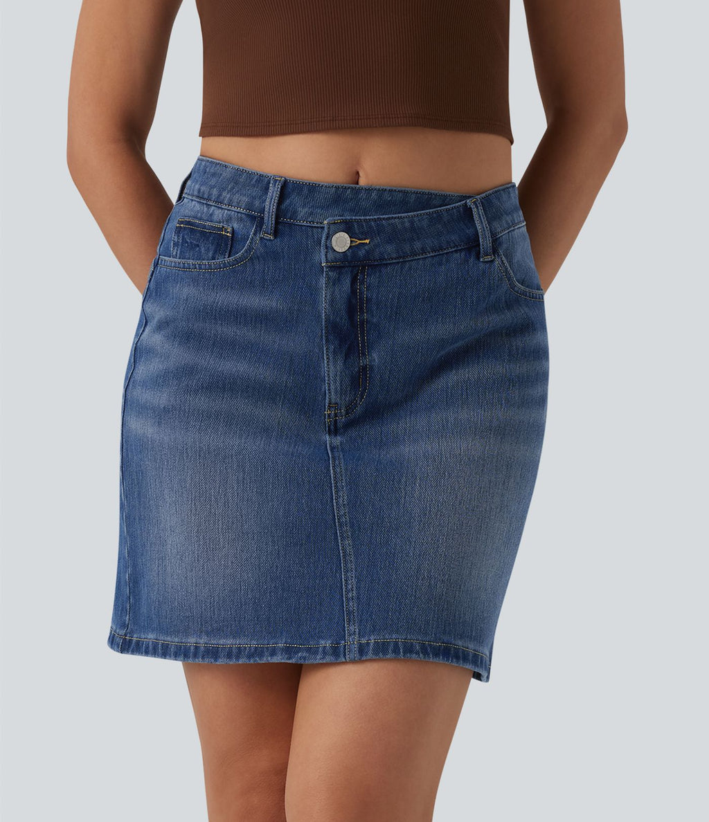 Jupe mini en jean Halara Flex™ casual taille mi-haute asymétrique avec poches