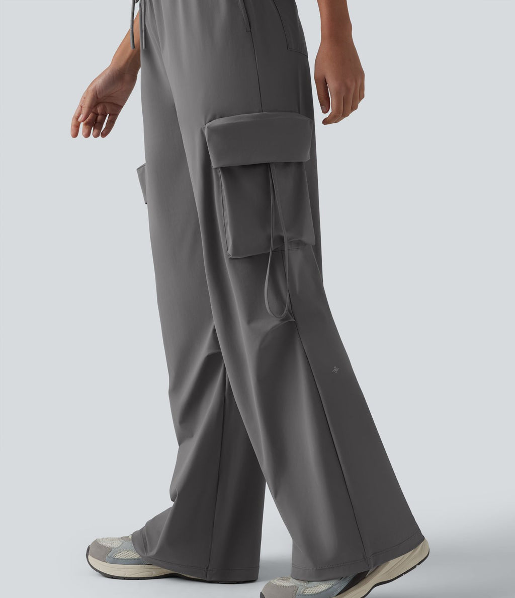 Pantalon cargo droit de sport taille haute effet frais InstantCool à séchage rapide, cordon de serrage et poches, protection solaire UPF40+