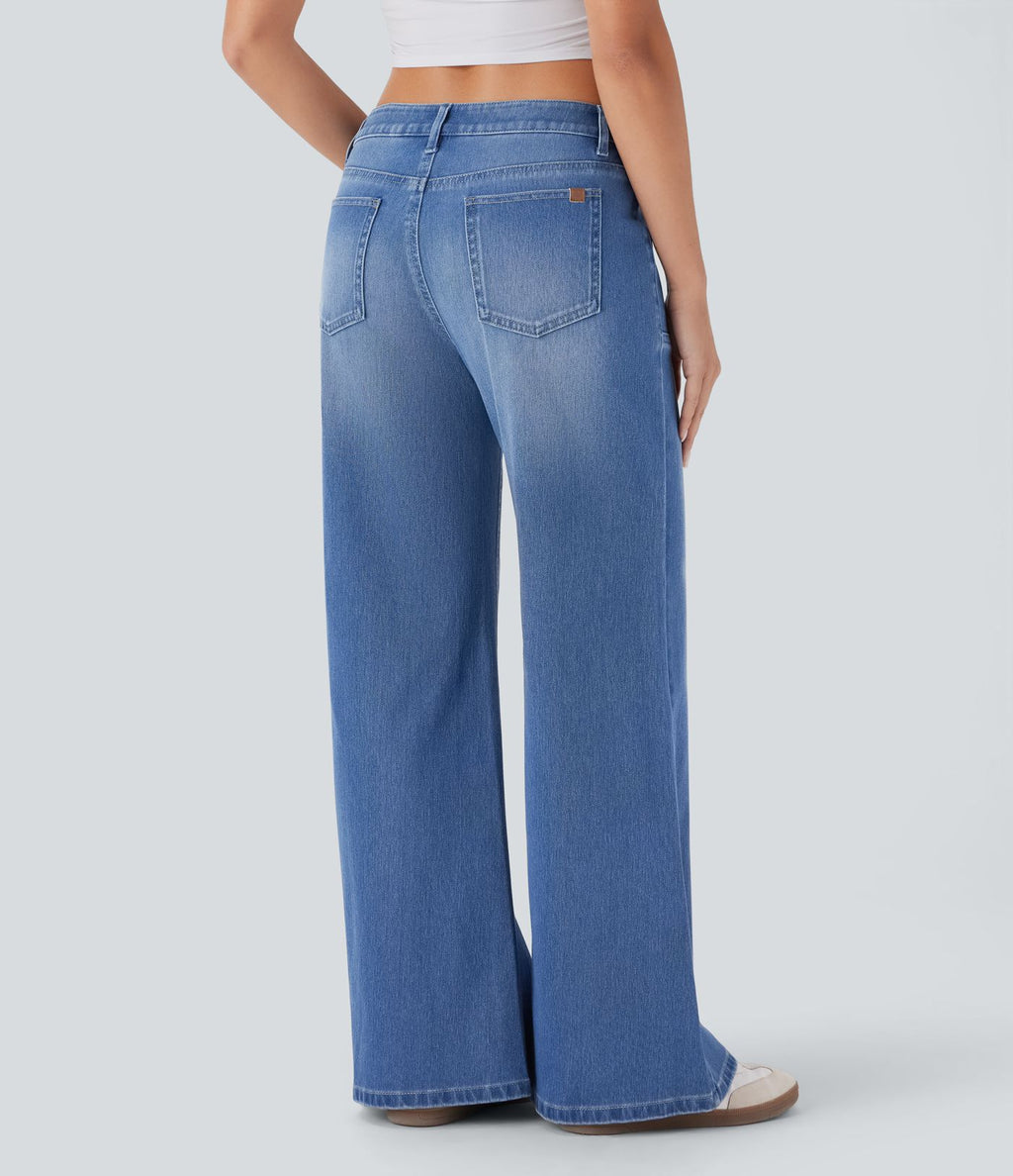 Jean bootcut délavé Halara Flex™ taille basse à poches multiples et fermeture zippée