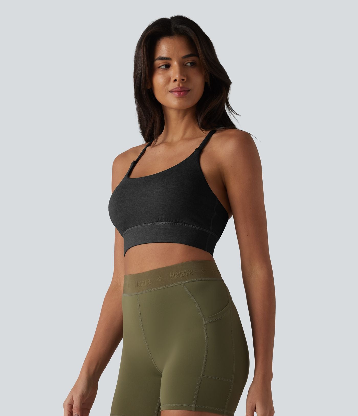 Brassière de sport chinée maintien modéré, dos nu croisé et soutien-gorge intégré