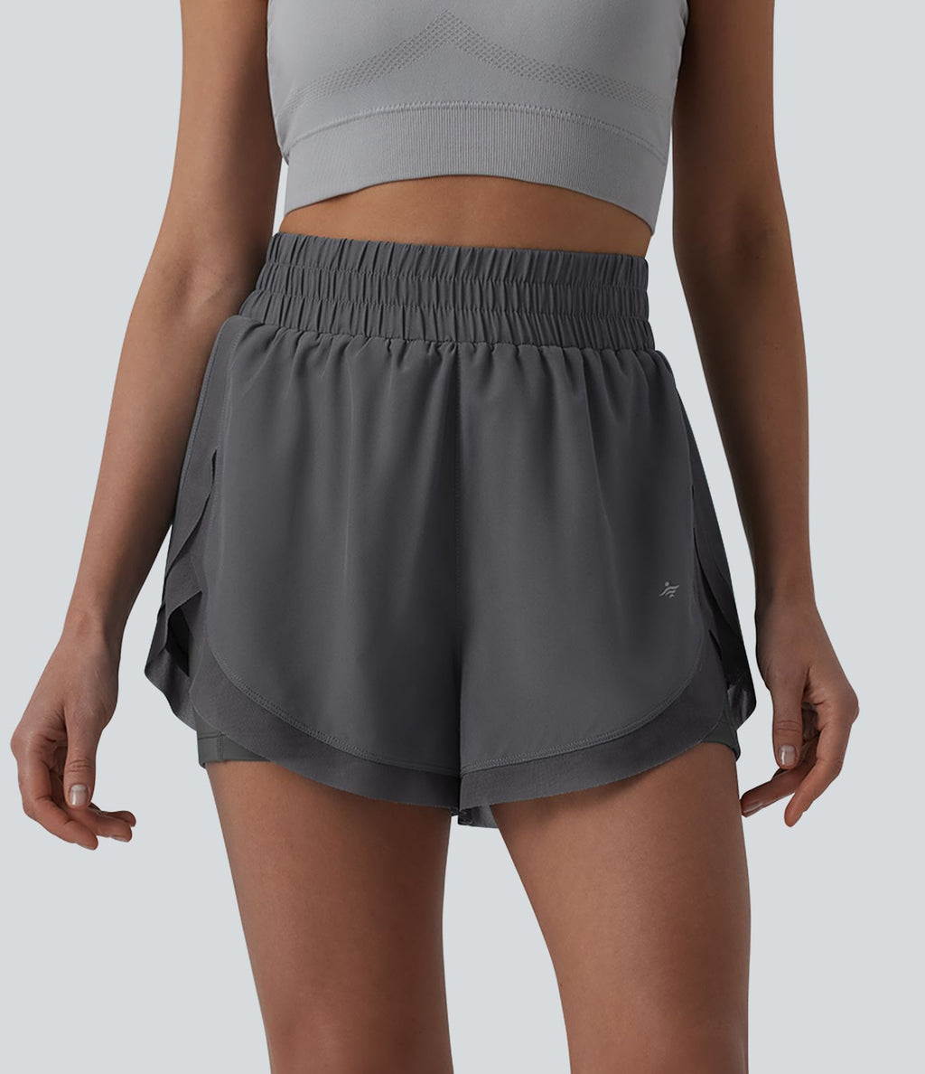 Short de running 2-en-1 taille haute mesh contrasté avec poches