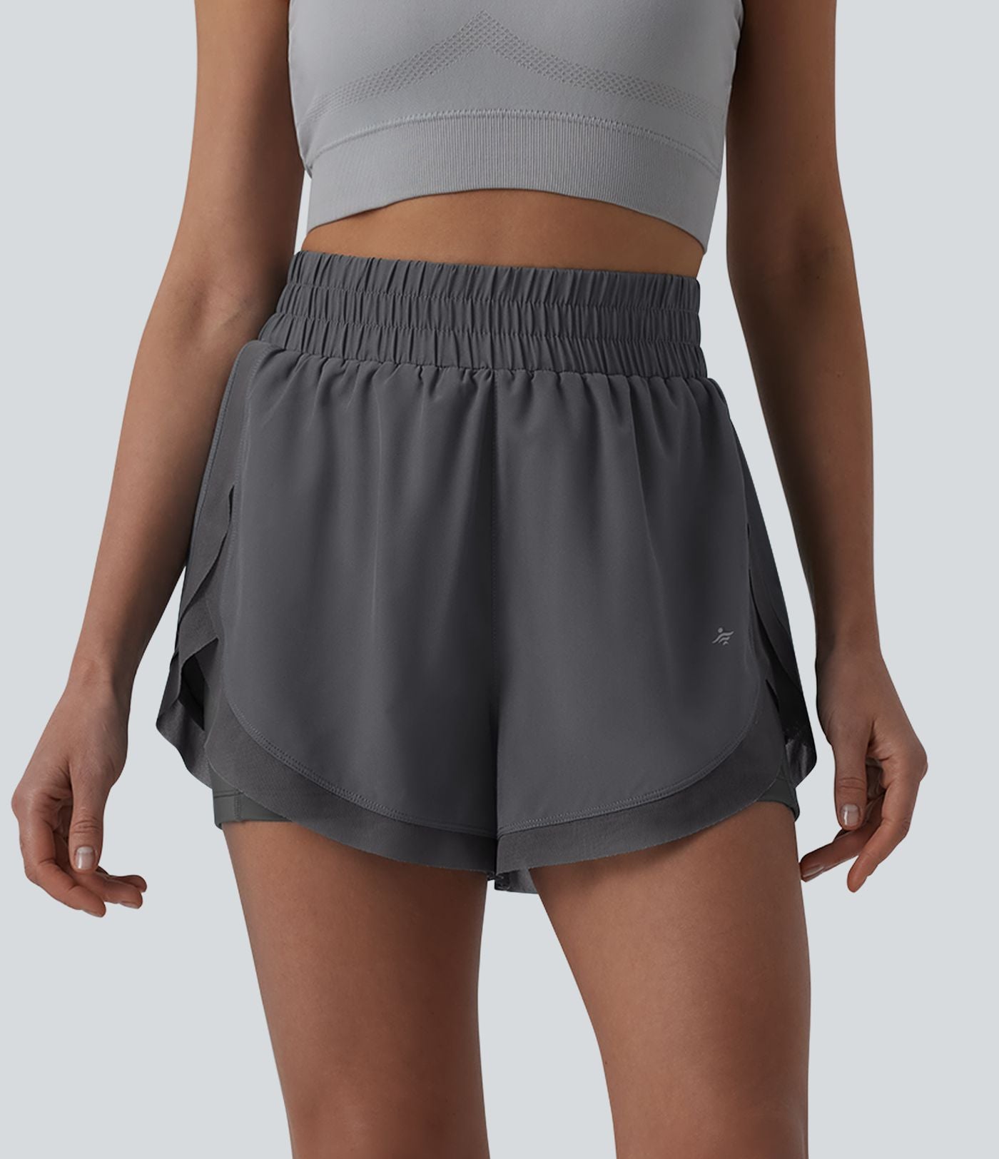 Short de running 2-en-1 taille haute mesh contrasté avec poches