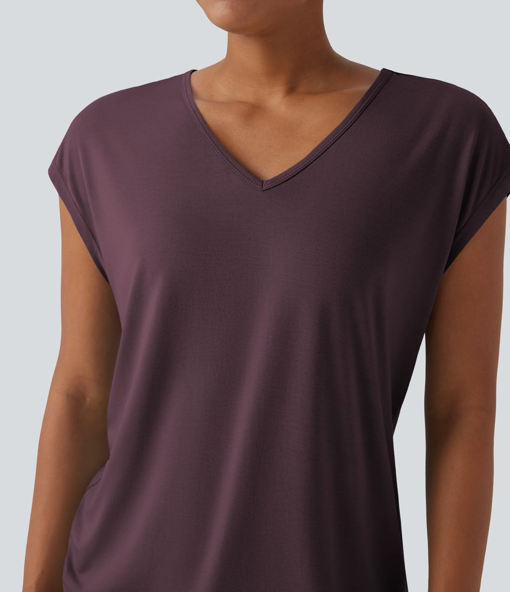 T-shirt casual col V manches courtes