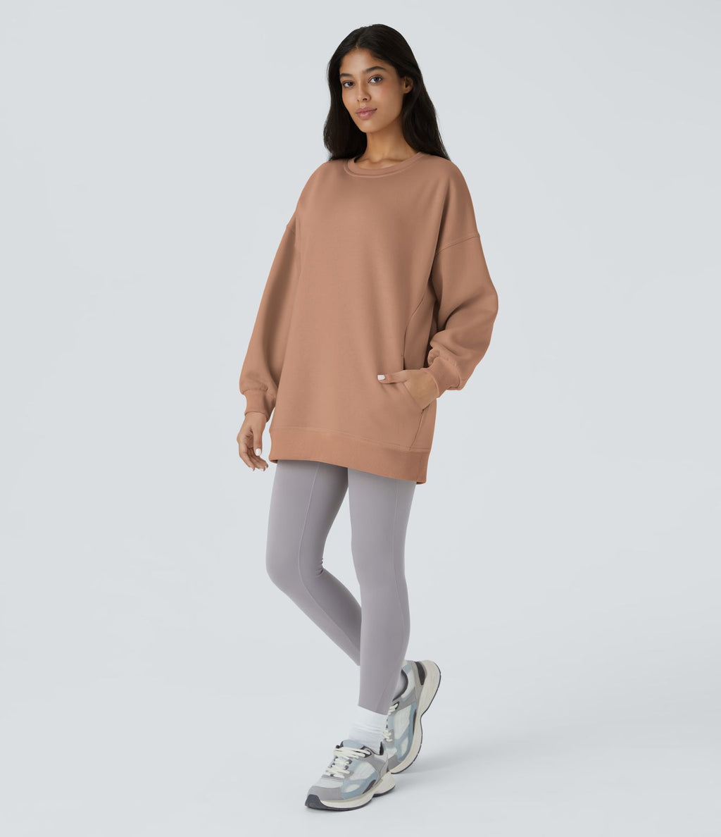 Sweat-shirt décontracté en polaire, col rond, manches longues, poches latérales, coupe oversize