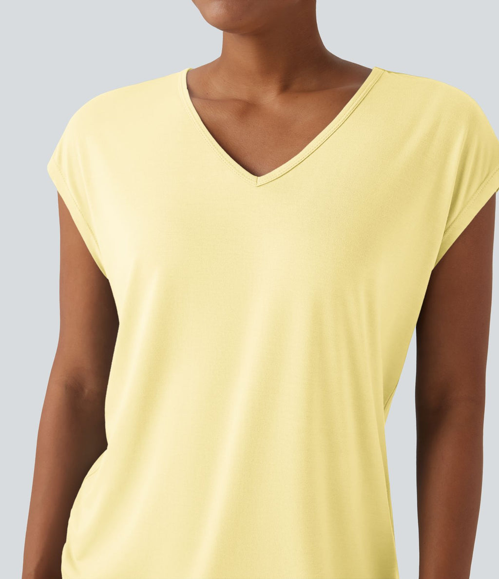 T-shirt casual col V manches courtes