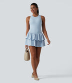 Breezeful™ Robe casual 2 en 1 sans manches dos nageur à séchage rapide, ourlet à volants étagés avec soutien-gorge intégré