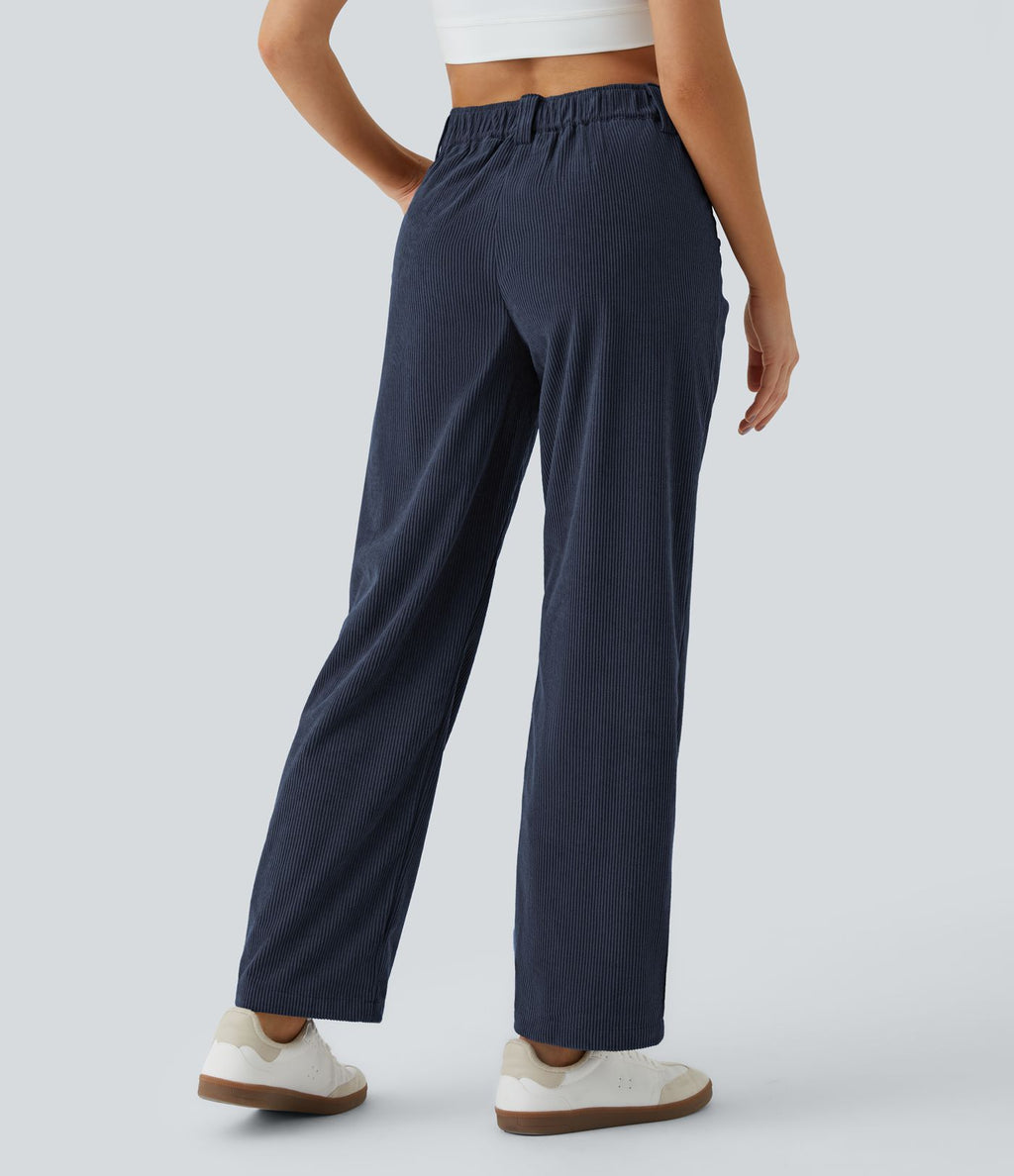 Pantalon en velours côtelé décontracté taille moyenne avec poches latérales