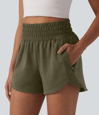 Short sweat décontracté taille haute à ourlet arrondi 7,5 cm avec poches