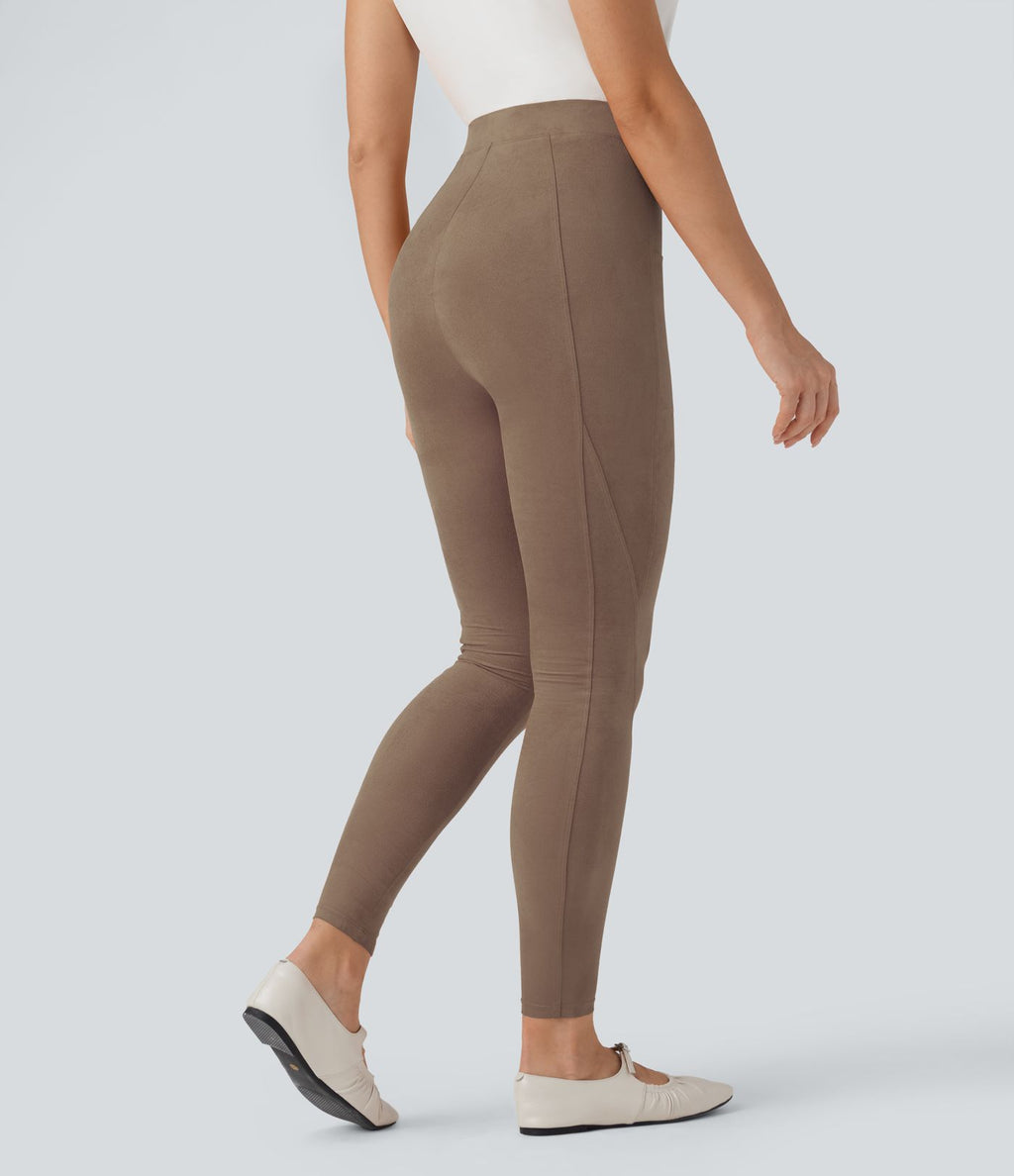 Legging décontracté 7/8 effet daim taille haute gainant avec poches