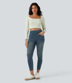 Leggings 7/8 décontractés en denim taille haute avec poches Halara Flex™