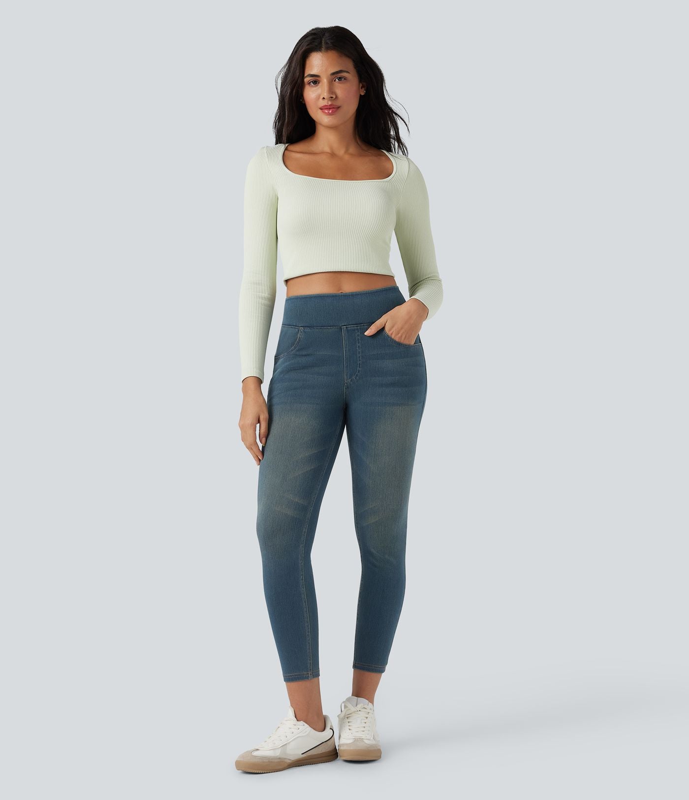 Leggings 7/8 décontractés en denim taille haute avec poches Halara Flex™