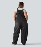 Salopette décontractée Halara Flex™ grande taille en maille denim extensible délavée col V avec poches