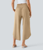 Breezeful™ Pantalon Fluide Vacances Séchage Rapide Taille Haute Croisée Poches Latérales Plissées Fente