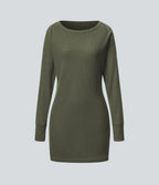 Robe Sweatshirt Casual Col Bateau Manches Raglan Avec Trous Pour Les Pouce Ourlet Fendu en Waffle