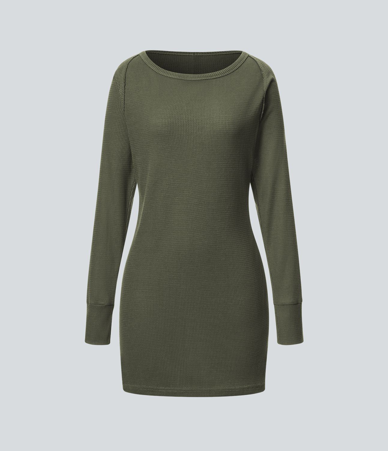 Robe Sweatshirt Casual Col Bateau Manches Raglan Avec Trous Pour Les Pouce Ourlet Fendu en Waffle