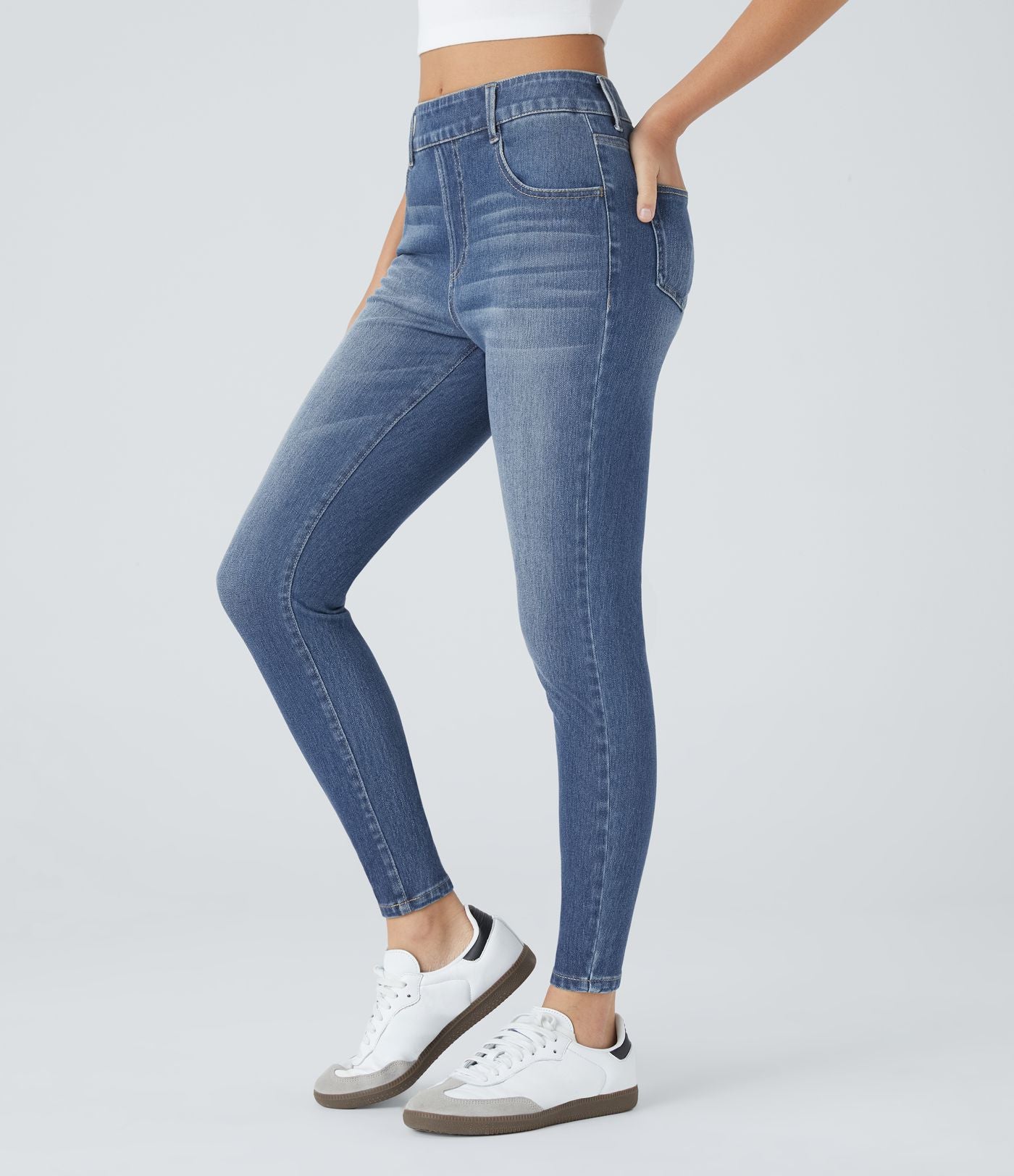 Jean skinny 7/8 décontracté taille mi-haute Halara Flex™ avec poches à enfiler
