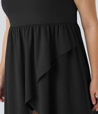 Breezeful ™ Dos Nu Asymétrique Ourlet Croisé 2 Pièces Poche Latérale Fluide Midi Séchage Rapide Casual Robe Grande Taille