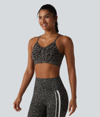 OneForm Brassière de sport de yoga sans couture imprimé léopard bretelles ajustables froncée avec soutien-gorge intégré