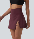 Jupe mini de danse 2-en-1 taille haute à ourlet asymétrique, coupe évasée avec poches