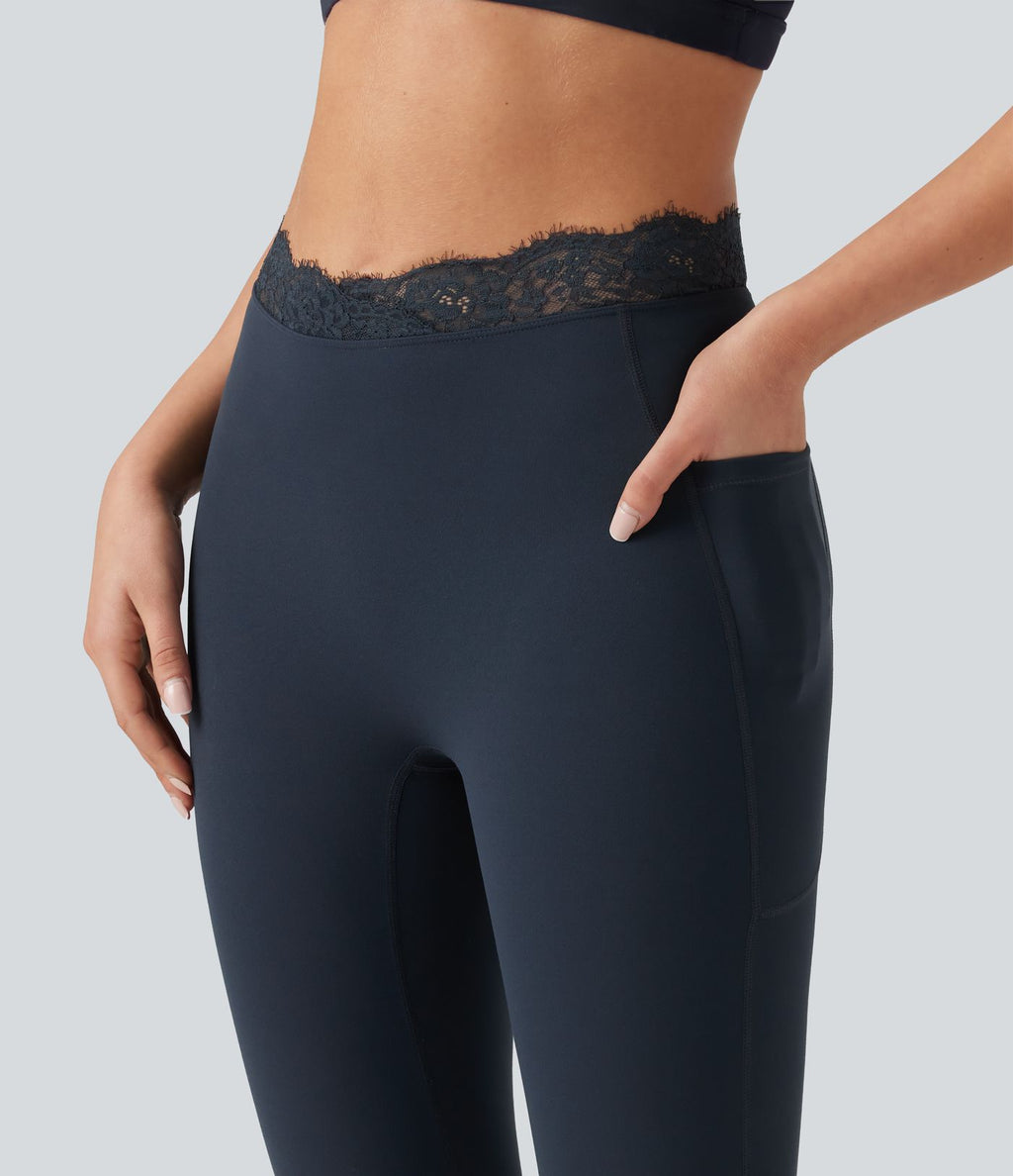 Legging de yoga Halara UltraSculpt™ taille haute, ceinture en V, dentelle contrastée, à poches