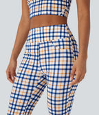 Pantalon décontracté bootcut à carreaux cool touch, taille haute, avec poches