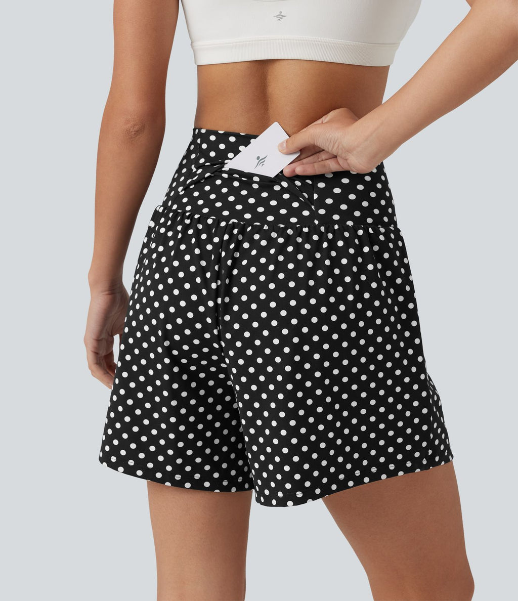 Short de yoga 2-en-1 taille haute 12,5 cm à pois avec poches