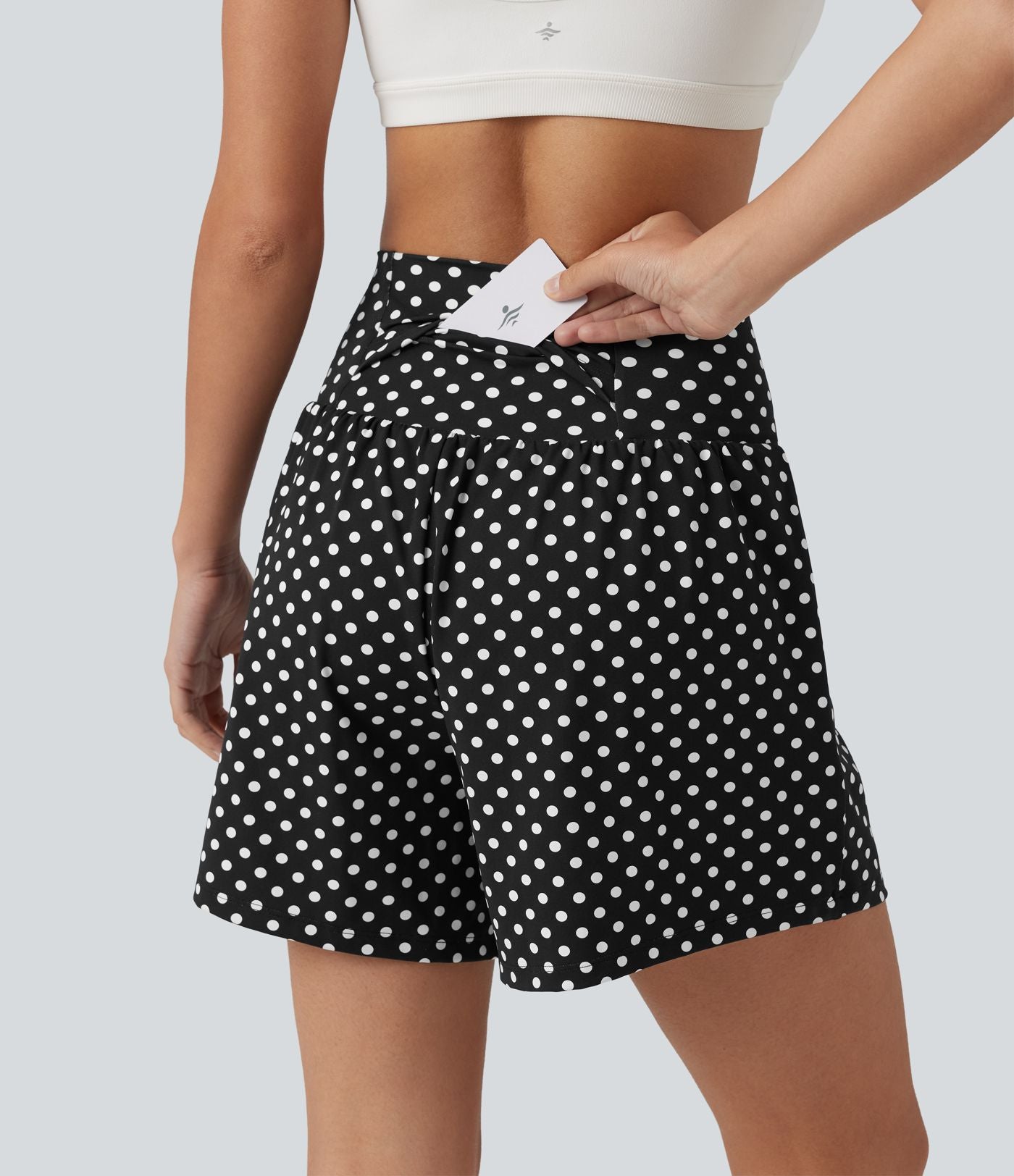 Short de yoga 2-en-1 taille haute 12,5 cm à pois avec poches