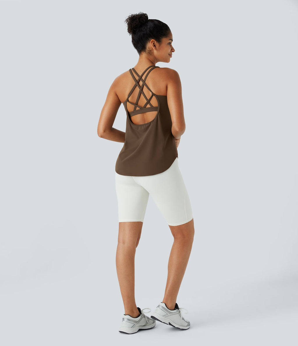 Halara UltraSculpt™ Débardeur De Course à Col en U Dos Nu Ourlet Incurvé Croisé